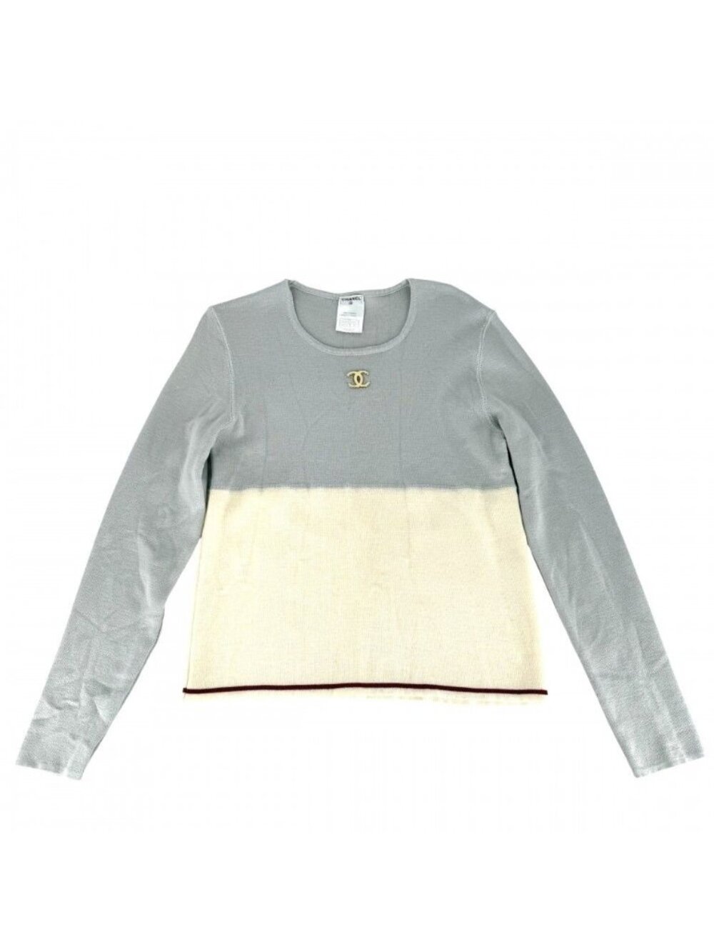 Chanel Top CC Logo Sweatshirt 50 Gray Ivory Gold Wool Spring Autumn Winter